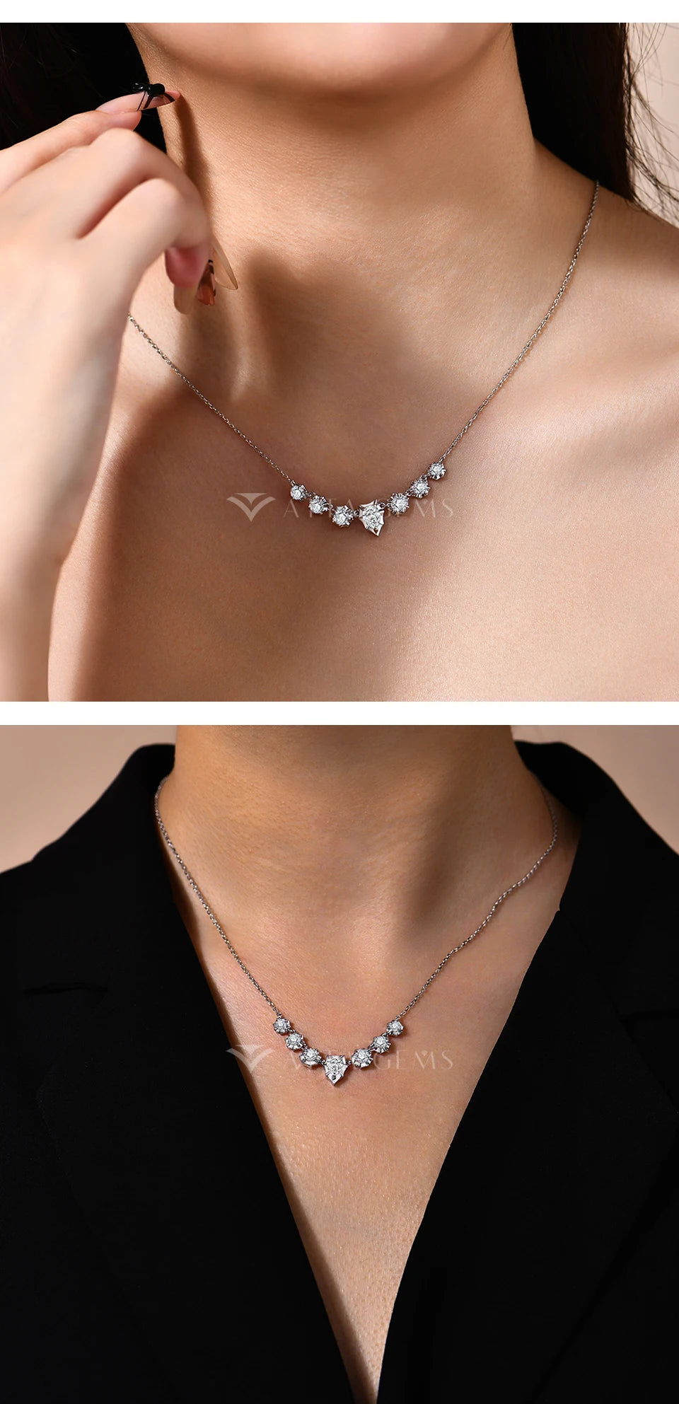 Colar de Moissanite Banhada a Ouro Branco 18K