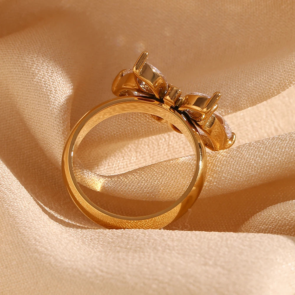 Anel de Borboleta com Zircônia de Ouro