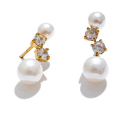 Brincos de Pino com Pérolas Banhado a Ouro e Zircônia