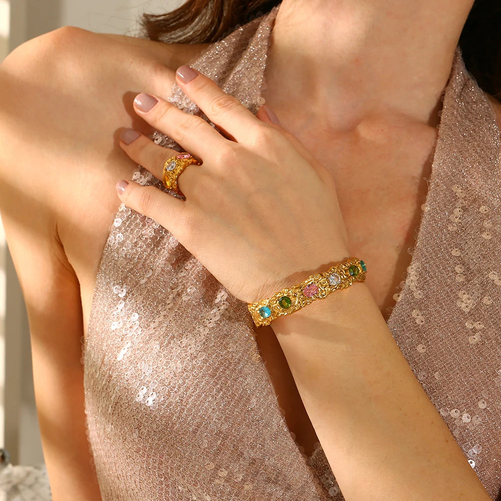 Conjuntos de Anéis Com pulseira Banhado a Ouro 18k