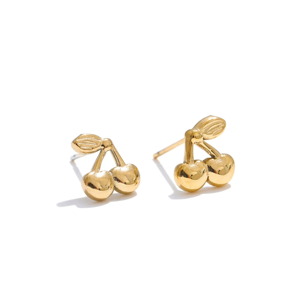 Brincos Pequenos de Cereja Banhado Ouro 18k