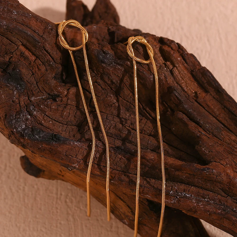 Brincos Longos de Franjas Dupla de Ouro