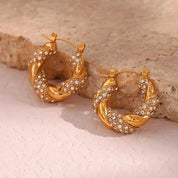 Brincos de Argola Pérola e Cristal a Ouro