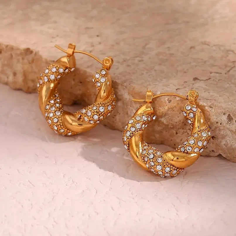 Brincos de Argola Pérola e Cristal a Ouro