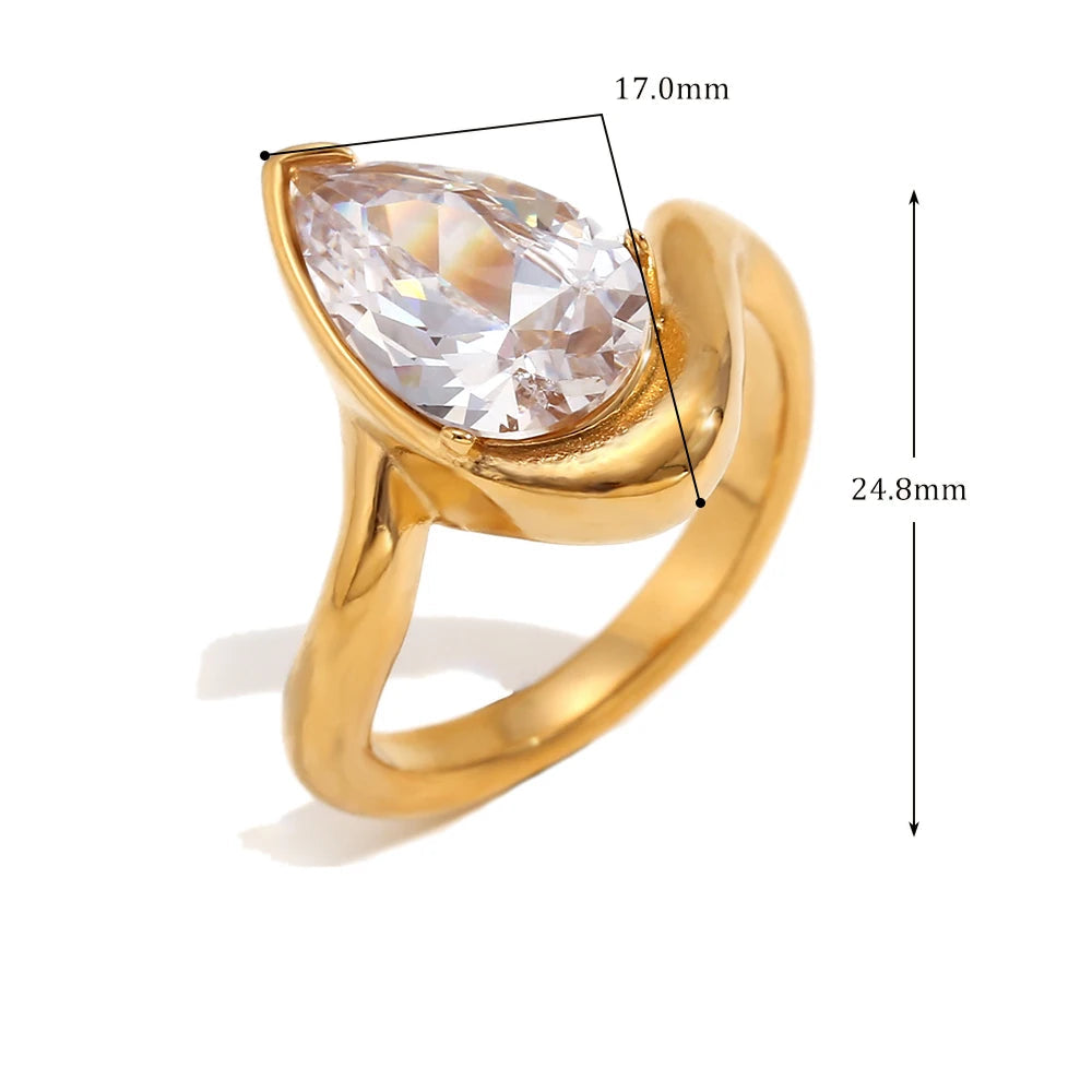 Anel Formato de Gota D'água Banhado a Ouro e Prata