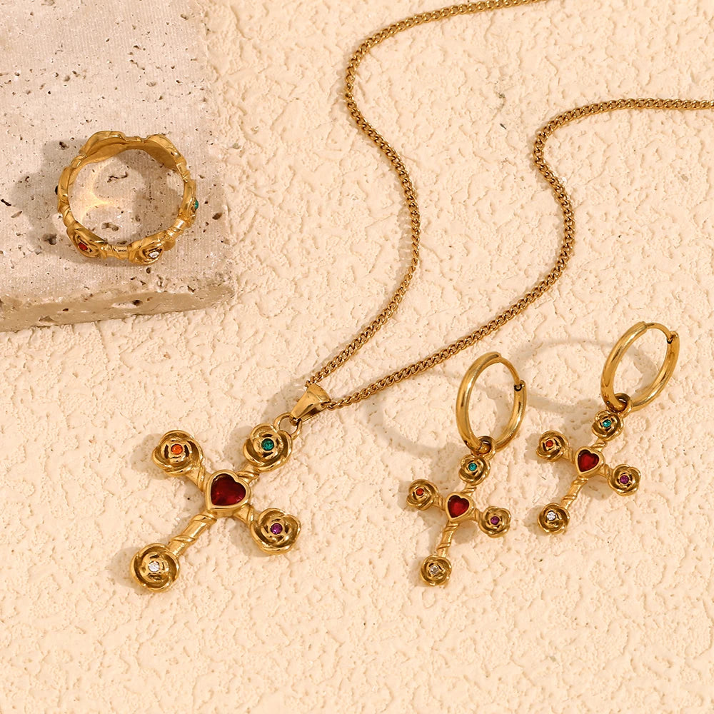 Conjunto De Colar e Pingente e Cruz de Rosa