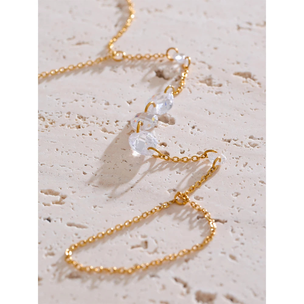 Pulseira de Corrente com Zircônia Feito a Mão Banhado a 18K