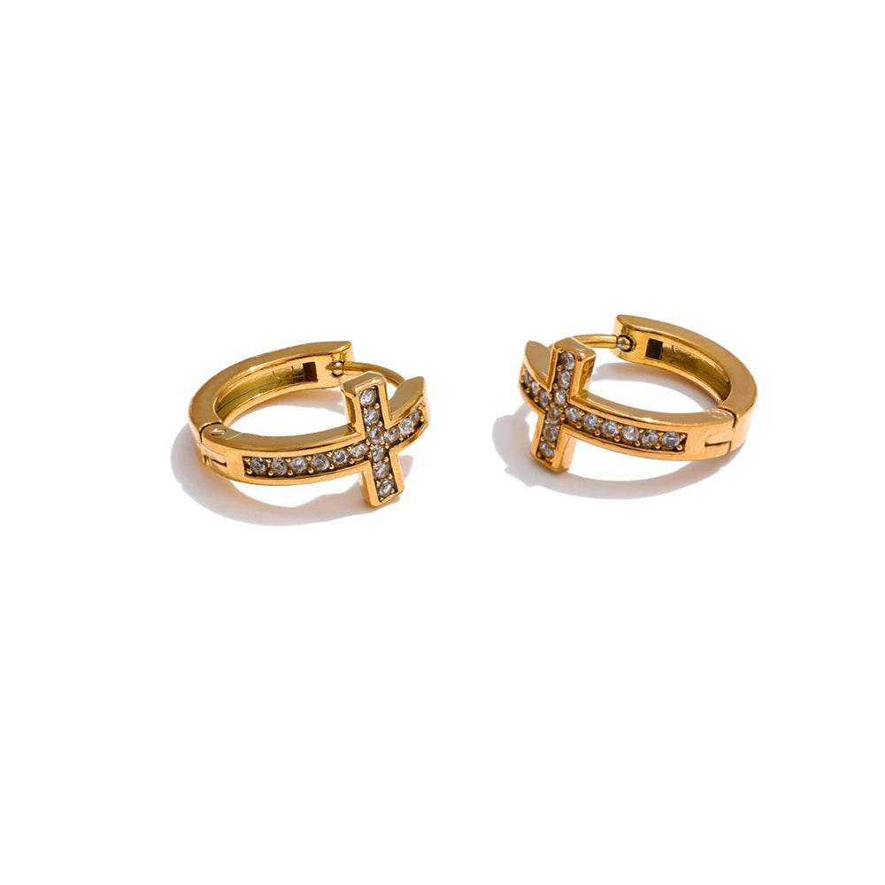 Brincos de Argola de Cruz Banhado a Ouro 18k