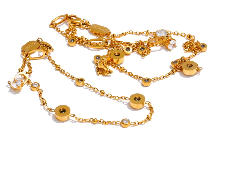 Conjunto de Colar e Pulseiras de Luxo Banhado a Ouro