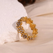 Anel Zircônia Florais Banhado a Ouro