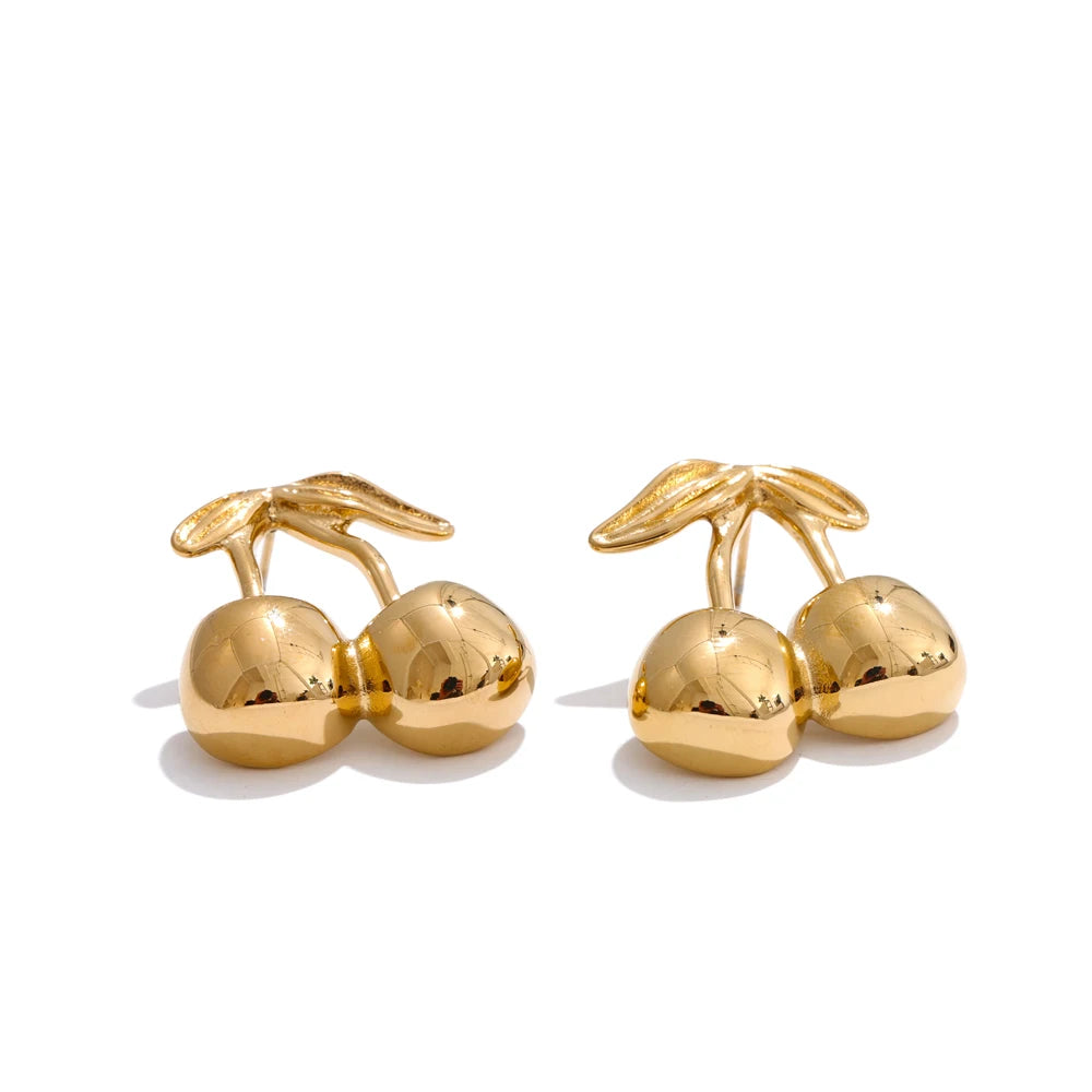 Conjunto de Colar e Brincos de Cereja Banhado a Ouro