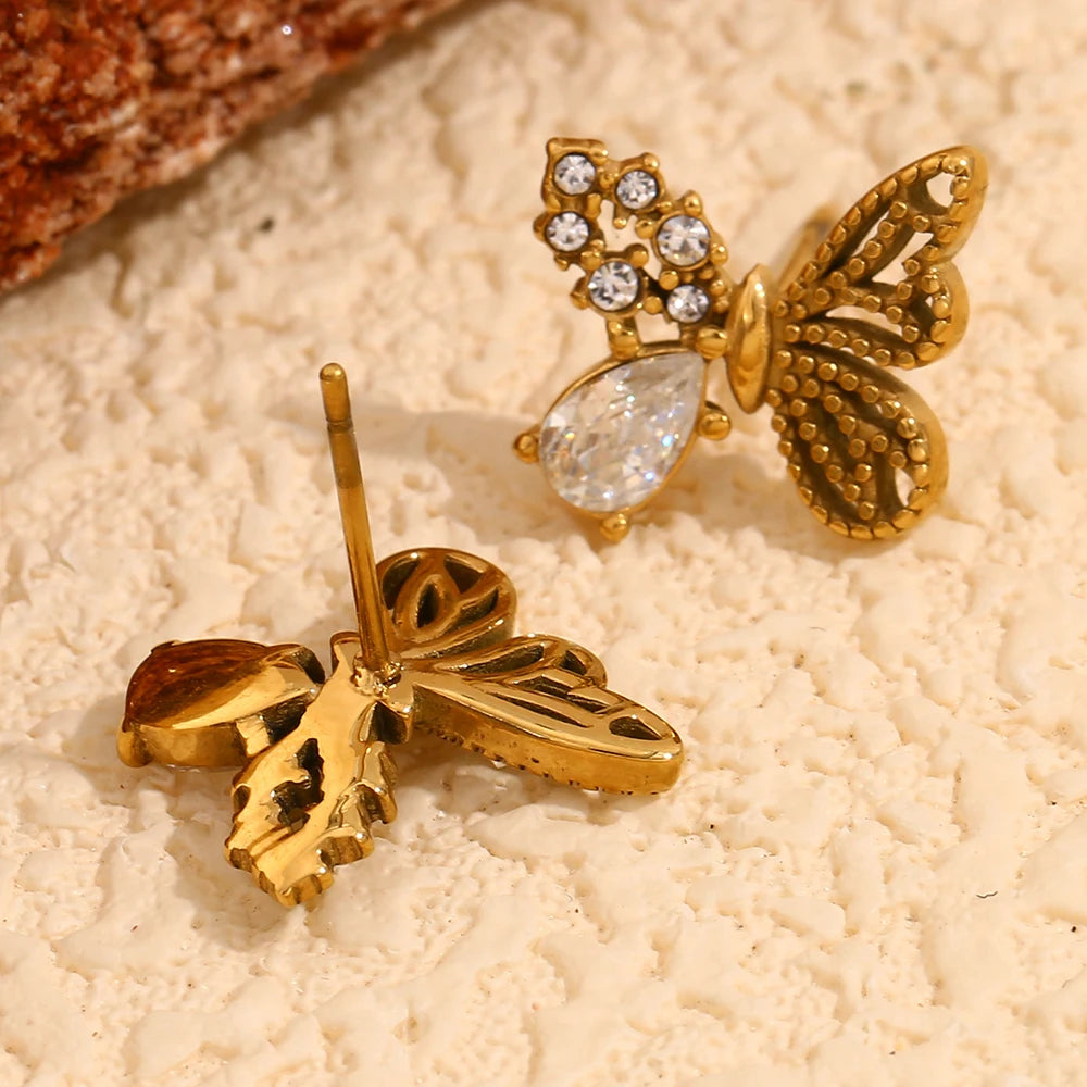Brincos de Asas Com Zircônia Ouro