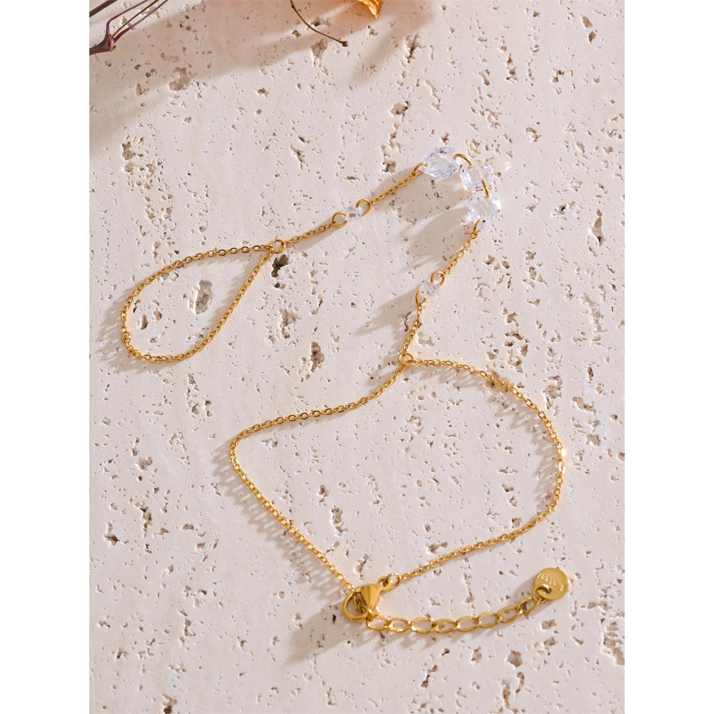 Pulseira de Corrente com Zircônia Feito a Mão Banhado a 18K