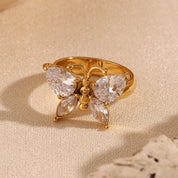 Anel de Borboleta com Zircônia de Ouro