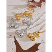 Conjunto de Colar e Brincos de Cereja Banhado a Ouro