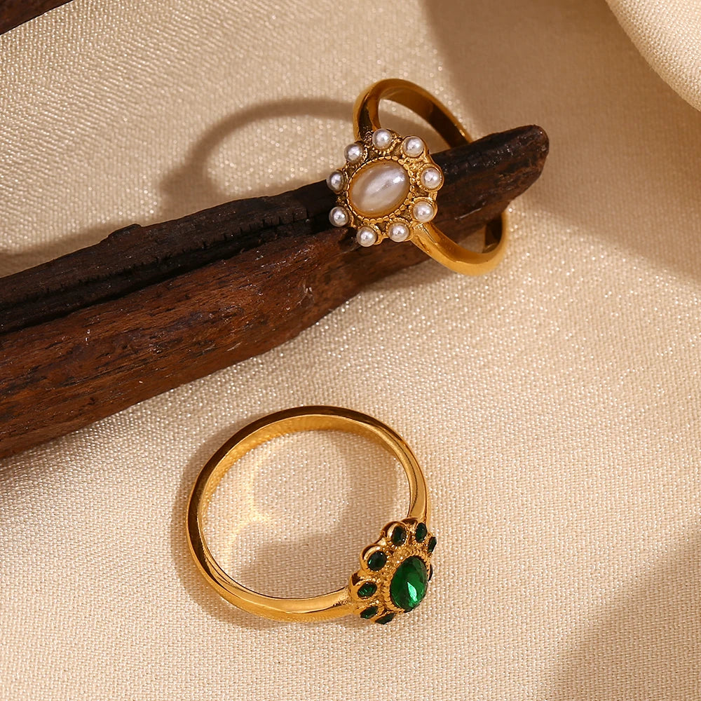 Anel de Pérola Elegante Luxuoso Banhado a Ouro