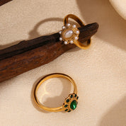 Anel de Pérola Elegante Luxuoso Banhado a Ouro