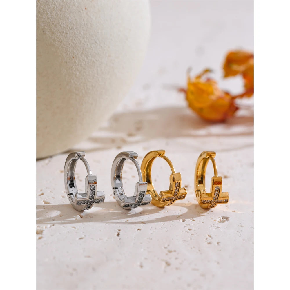 Brincos de Argola de Cruz Banhado a Ouro 18k