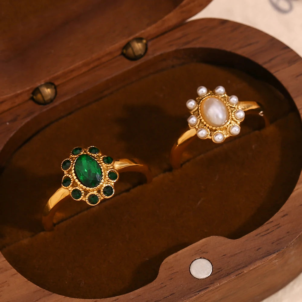 Anel de Pérola Elegante Luxuoso Banhado a Ouro