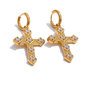 Brincos de Argola com Cruz e Zircônia Banhado a Ouro