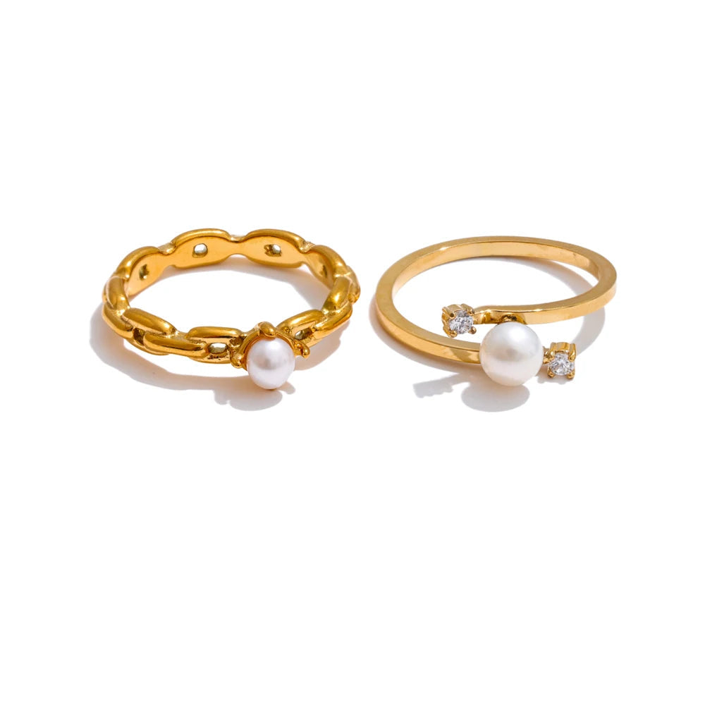 Anel Elegante de Luxo com Pérolas Banhado a Ouro