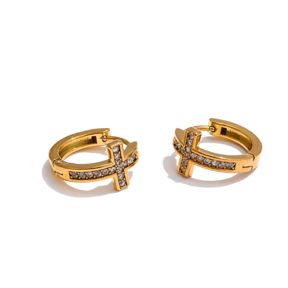Brincos de Argola de Cruz Banhado a Ouro 18k