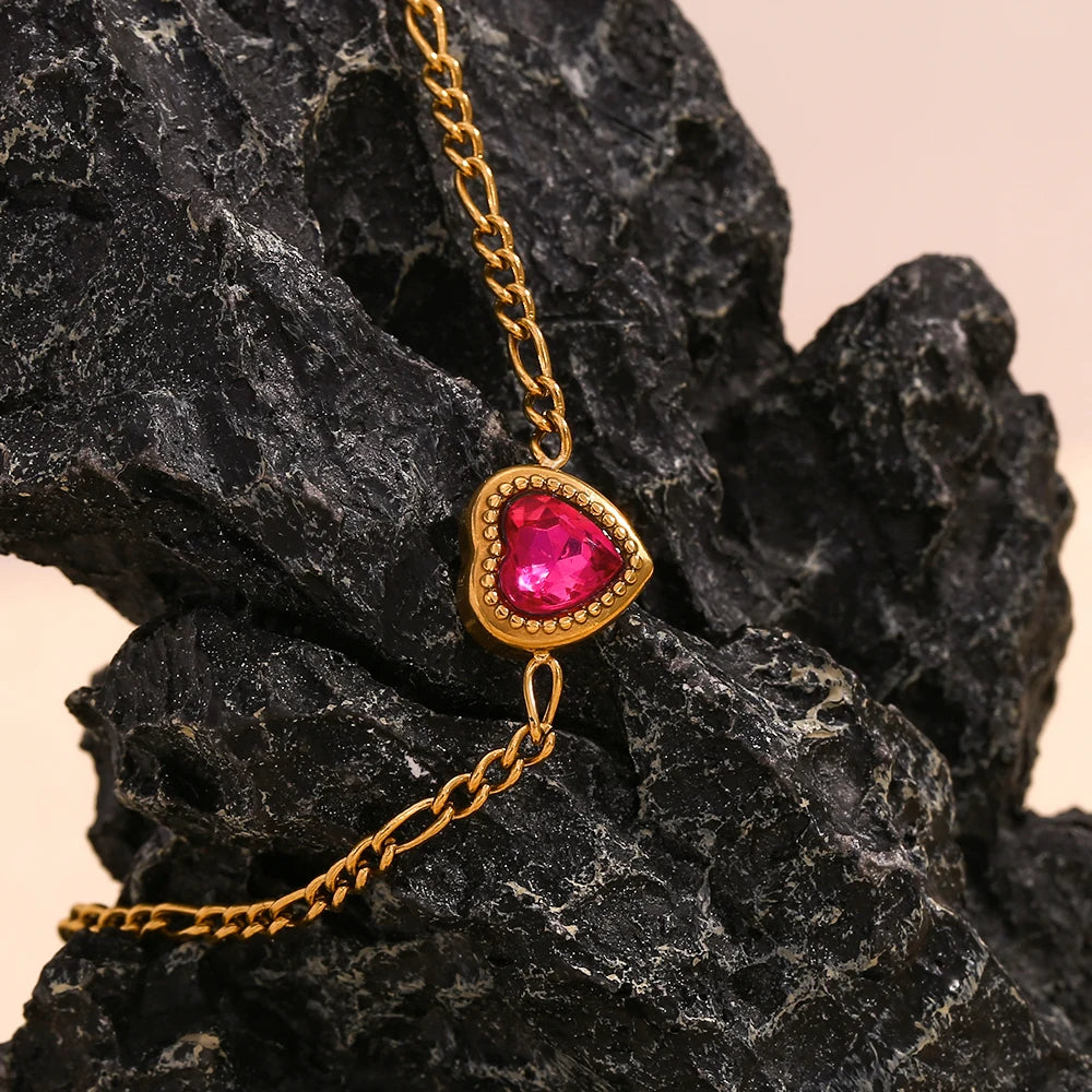 Pulseira de Rubi Romântica Banhado a Ouro