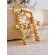 Brincos de Argola com Cruz e Zircônia Banhado a Ouro
