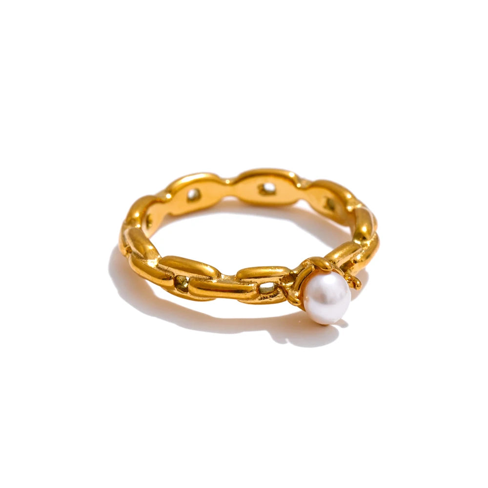 Anel Elegante de Luxo com Pérolas Banhado a Ouro