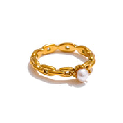 Anel Elegante de Luxo com Pérolas Banhado a Ouro