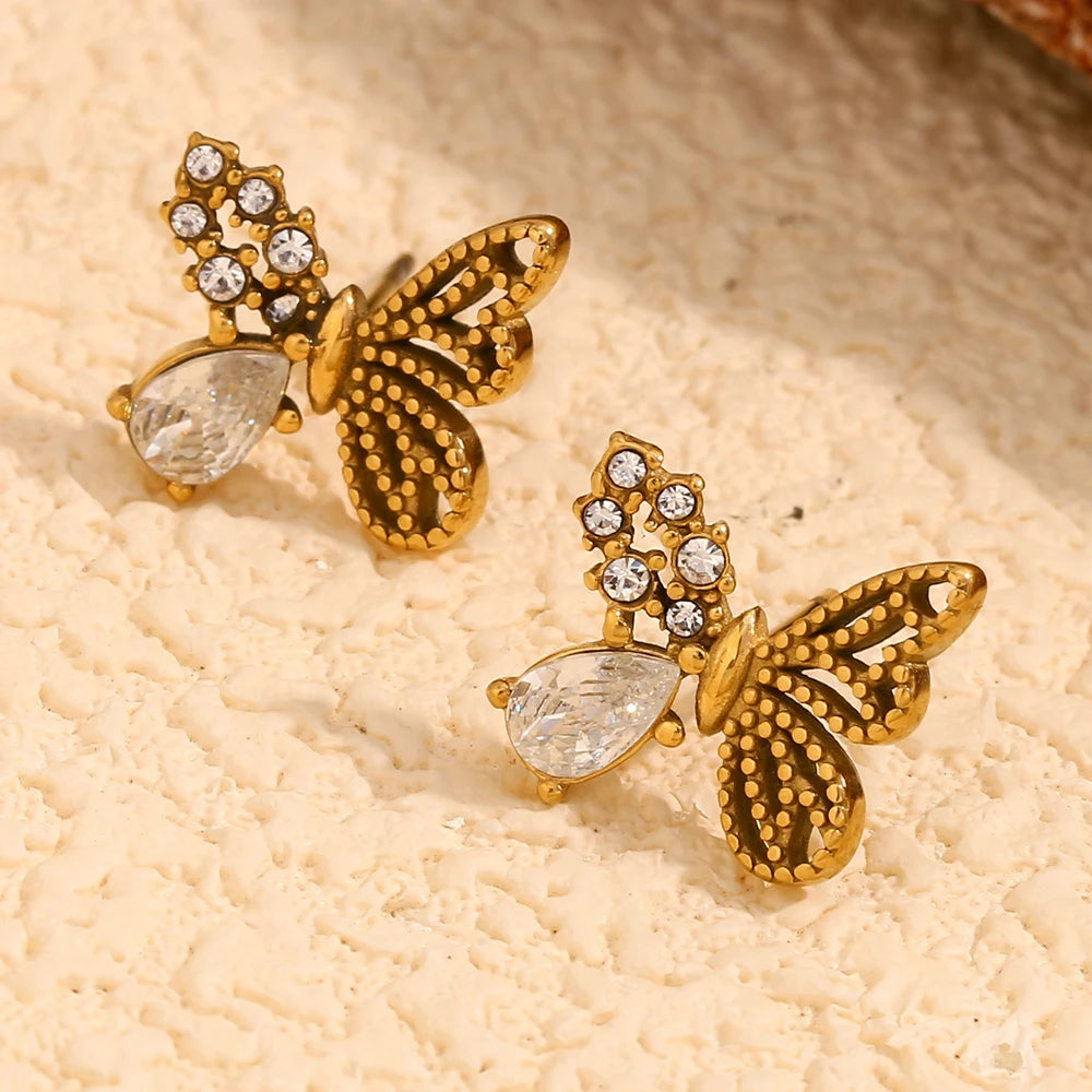Brincos de Asas Com Zircônia Ouro