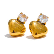 Brincos de Coração com Zircônias Banhado a Ouro 18k