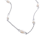 Colar de Corrente Fina com Pérolas Banhado a Ouro