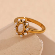 Anel de Pérola Elegante Luxuoso Banhado a Ouro