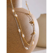 Colar de Corrente Fina com Pérolas Banhado a Ouro