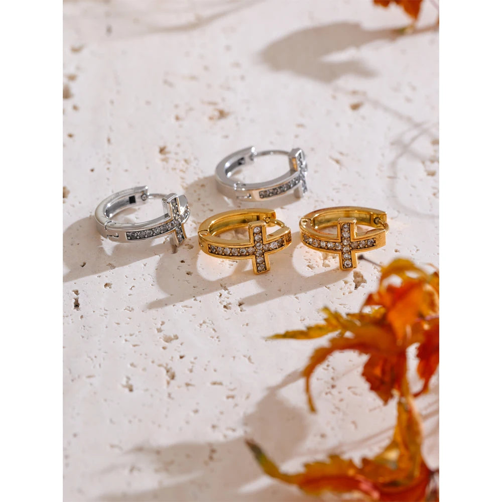 Brincos de Argola de Cruz Banhado a Ouro 18k