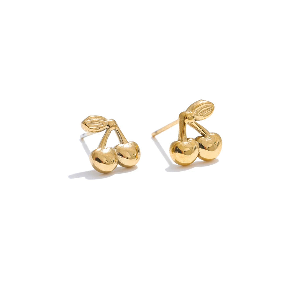 Brincos Pequenos de Cereja Banhado Ouro 18k