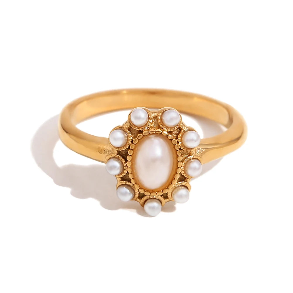 Anel de Pérola Elegante Luxuoso Banhado a Ouro