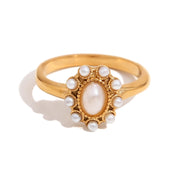 Anel de Pérola Elegante Luxuoso Banhado a Ouro