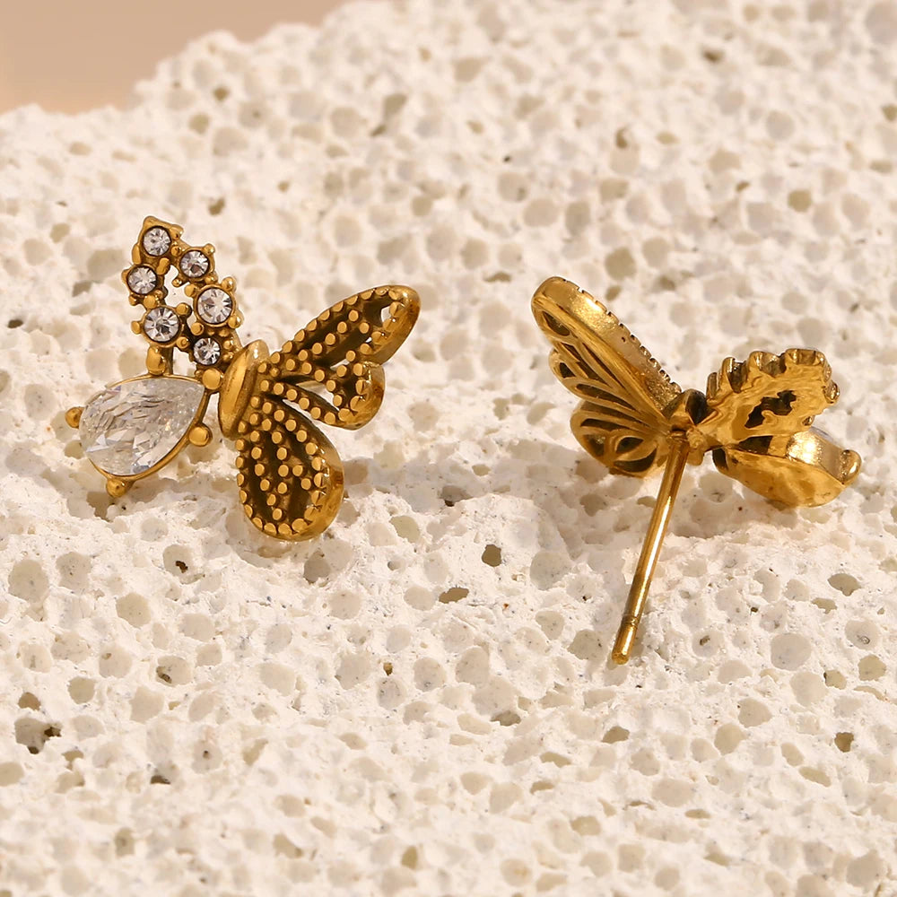 Brincos de Asas Com Zircônia Ouro