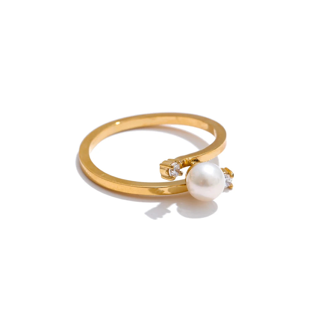 Anel Elegante de Luxo com Pérolas Banhado a Ouro
