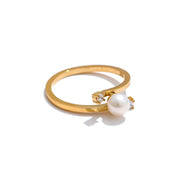 Anel Elegante de Luxo com Pérolas Banhado a Ouro
