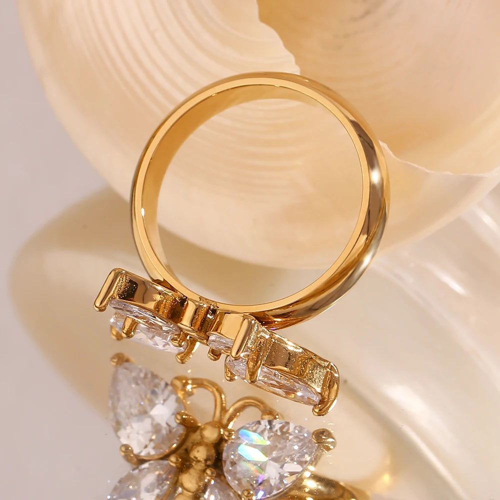 Anel de Borboleta com Zircônia de Ouro