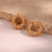 Brincos de Argola Pérola e Cristal a Ouro