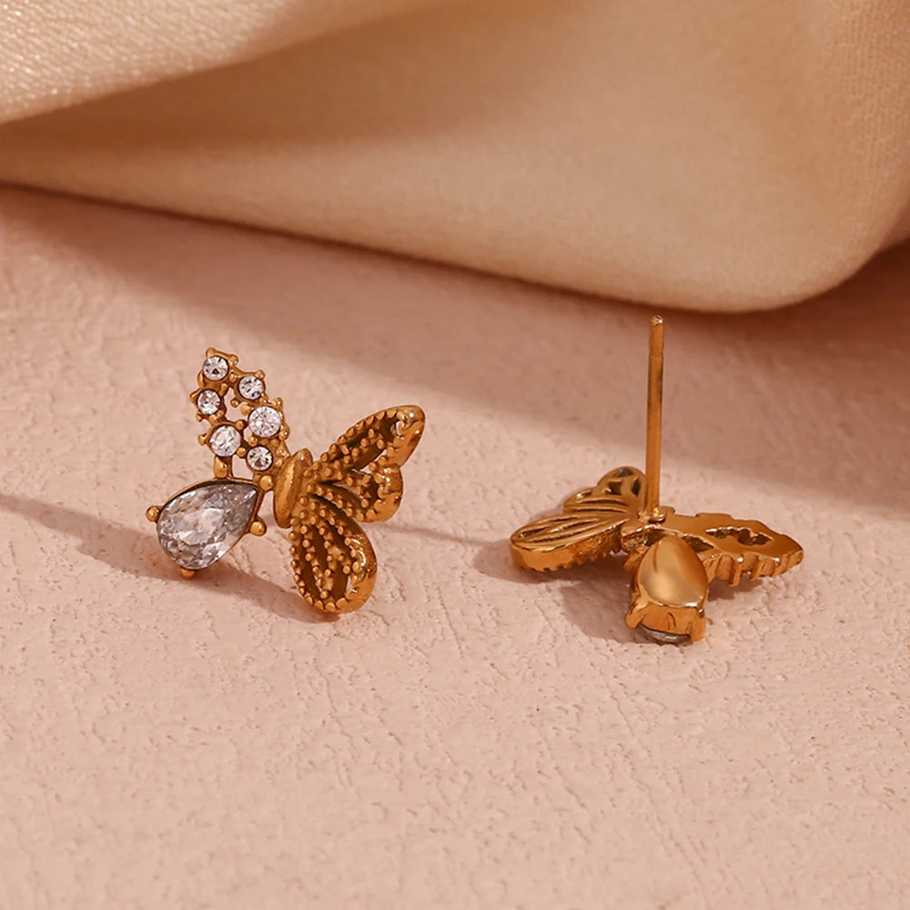 Brincos de Asas Com Zircônia Ouro