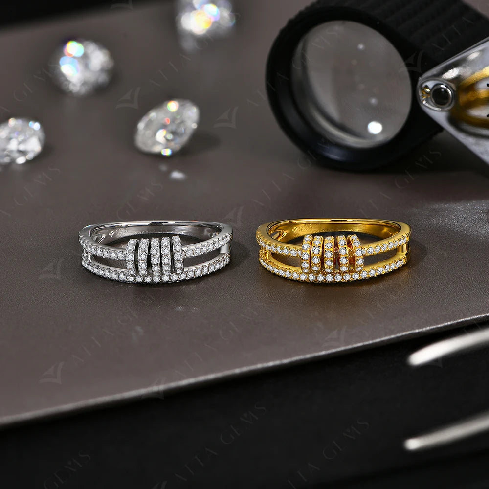 Anel de Moissanite Circular Banhada a Ouro 18k