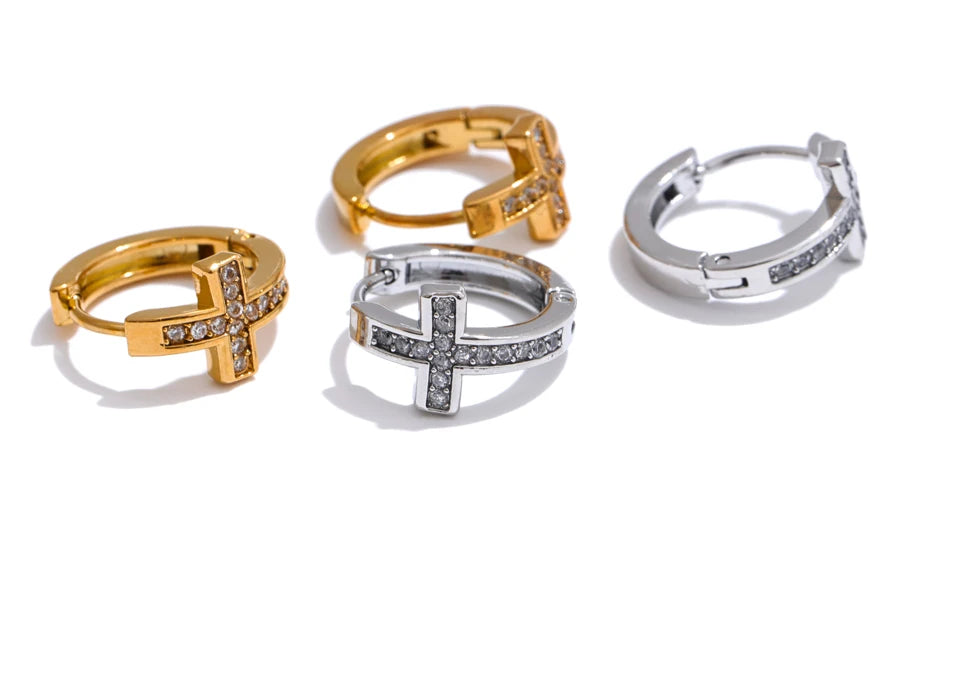 Brincos de Argola de Cruz Banhado a Ouro 18k